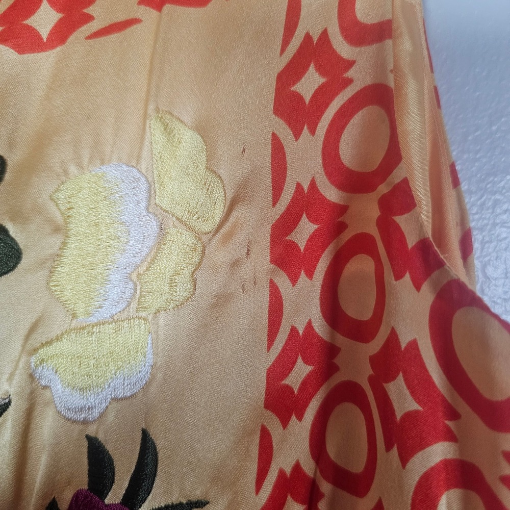 Custo Barcelona Silk Embroidered Floral Butterfly Mini Dress Yellow Orange 36 - Picture 4 of 4